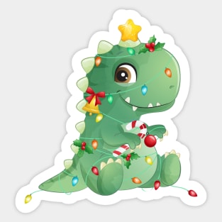 Cute Christmas Tree T Rex Dinosaur Sticker